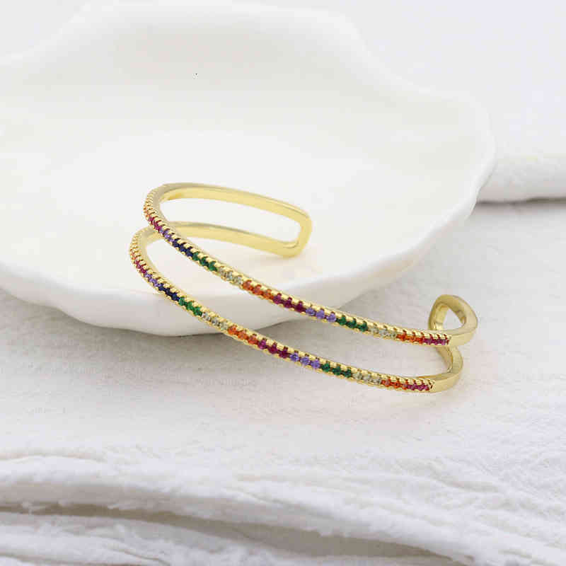 Adjusted Gold Filled Rainbow Baguette Cz Bangles for Women Gilr Colorful Cubic Zirconia Bracelet Fashion Crystal Jewelry