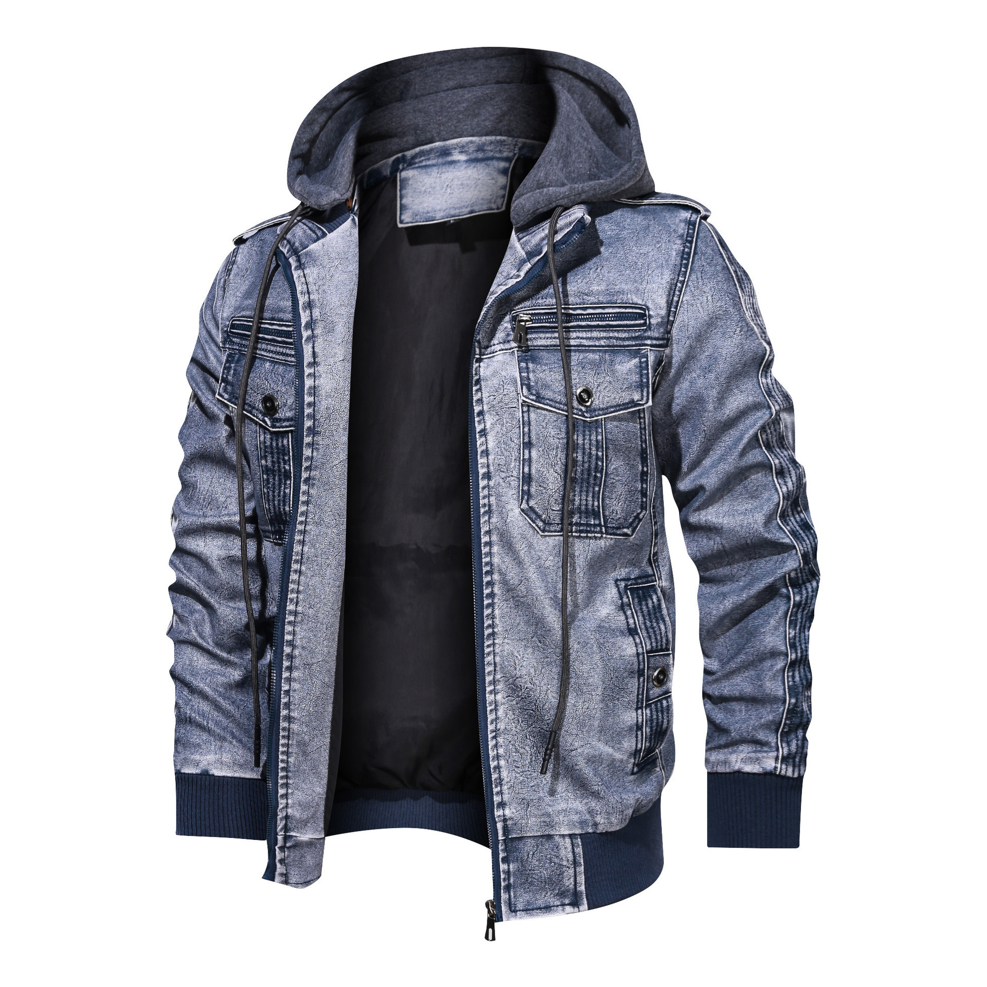 Windbreaker Leather Jacket Men Hooded Winter Warm Thick Coat Male Zipper Outwear Biker PU Jackets Streetwear Plus Size 5XL 201114