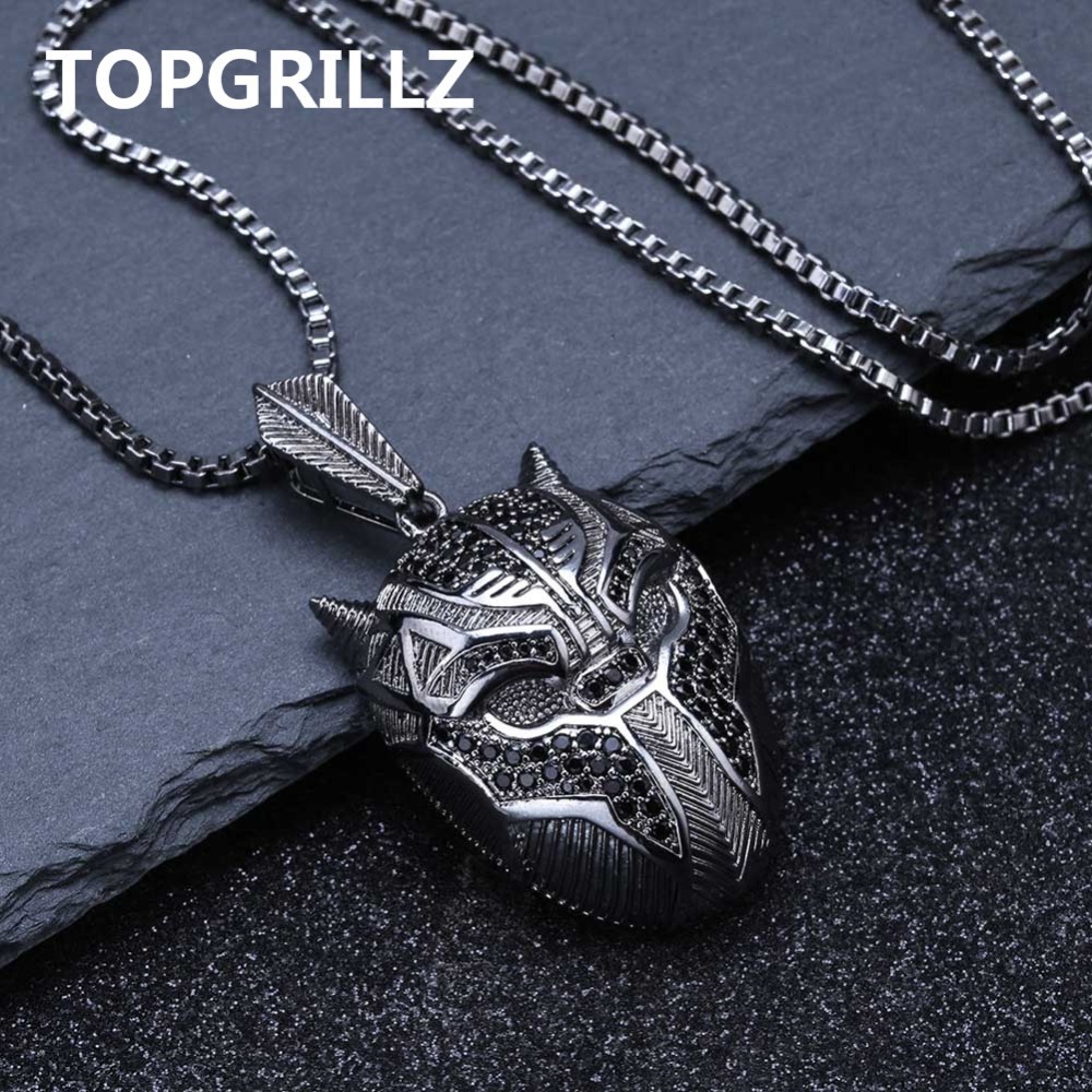 TOPGRILLZ Hip Hop Black Panther Iced Out Pendant Necklace Men Jewelry Gifts With Box Chain 24 Q11072750