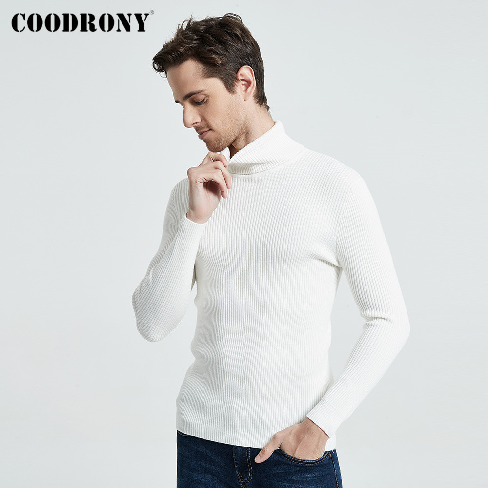 COODRONY Christmas Sweater Men Clothes Winter Thick Warm Casual Knitwear Turtleneck Pullover Classic Pure Color Jumper 8253 201203