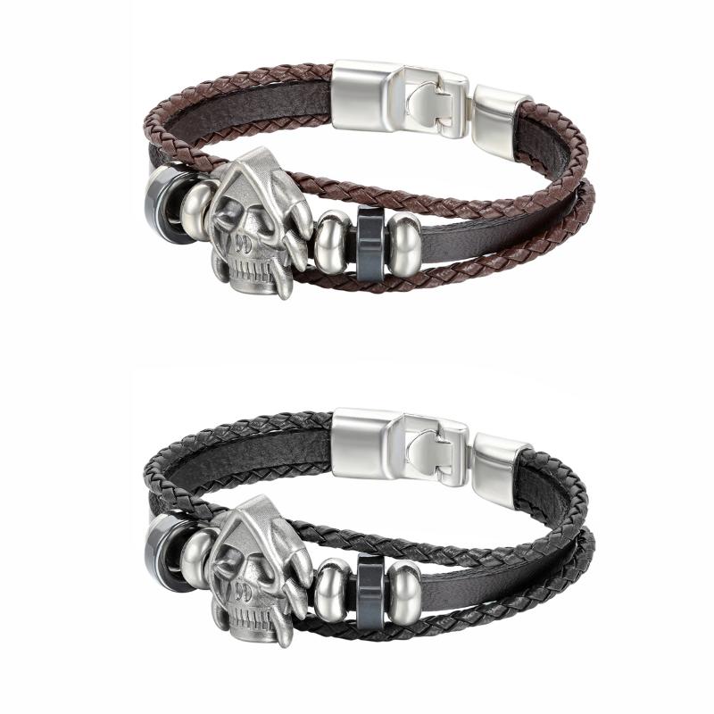 Charm Bracelets BONISKISS Vintage Retrot Punk Cool Hip Hop Accessorie Leather Multi-layer Skull Skeleton Cufflinks Bracelet Men Jewelry Blac
Charm Bracelets BONISKISS Vintage Retrot Punk Cool Hip Hop Accessorie Leather Multi-layer Skull Skeleton Cufflinks Bracelet Men Jewelry Blac