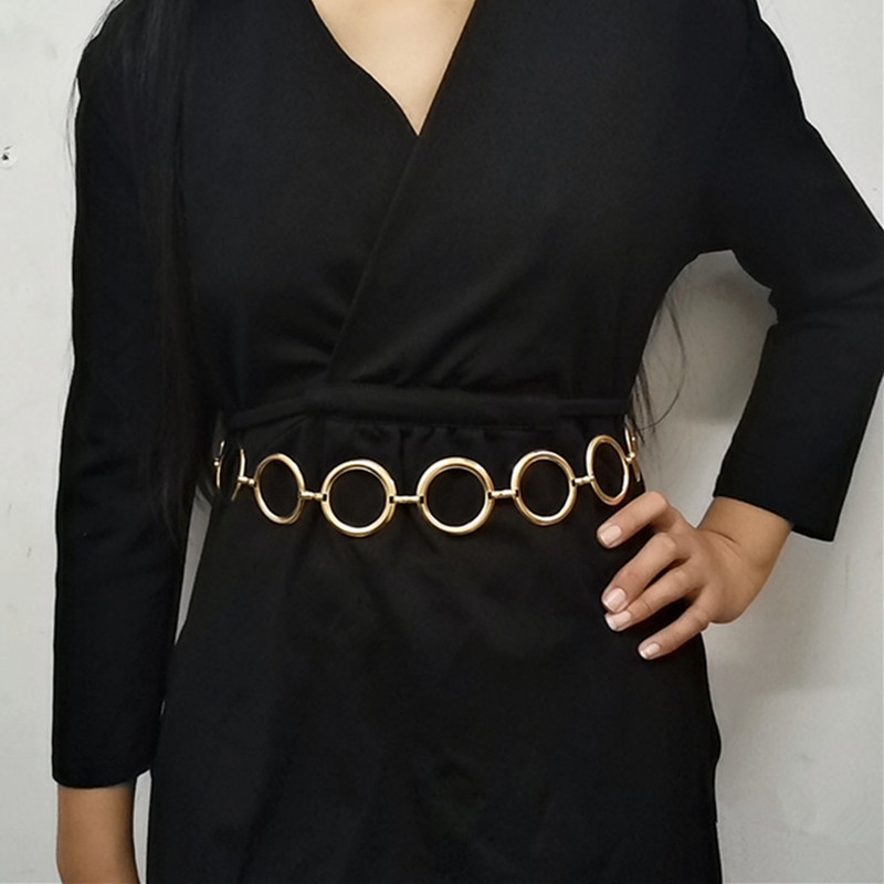 Metal Long Circle Ring Waist Chain Belt for Women Gold Silver Color Round Circle Chains Belts Fit Ladies Dress Wholesale Factory Price
