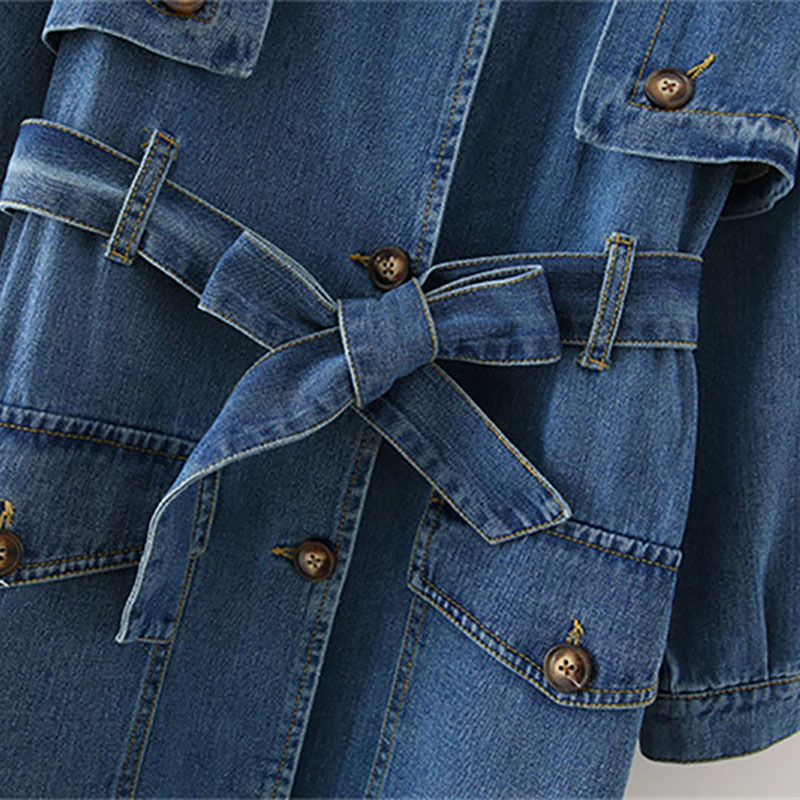 Oversize Denim Trench Coat For Women | Casual Long Blue Jean Windbreaker With Cotton Er - B4