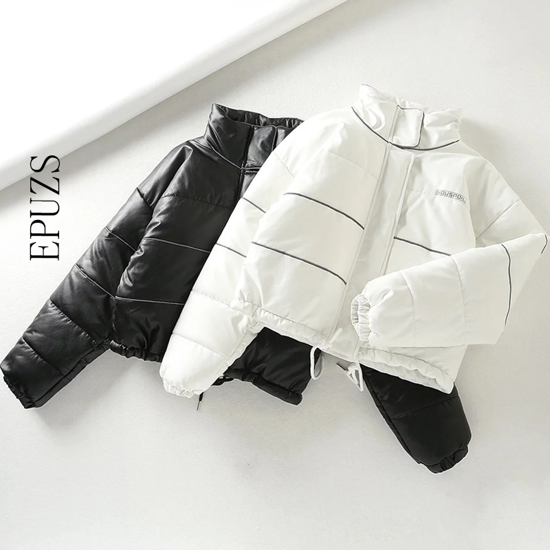 Winter jacket women bomber jacket black white stripe Reflective parka Korean fashion thick parka coat women Winter clothes 201019
