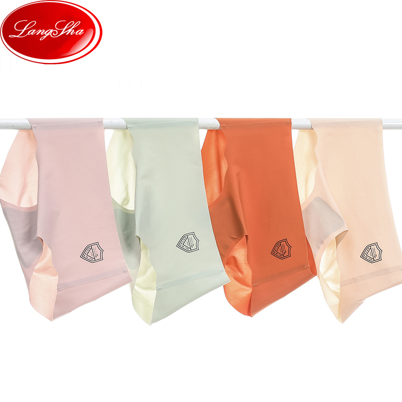 4Pcs/set Seamless Ice Silk Women Panties Fashion Intimates Low Waist Female Comfort Underwear Cotton Crotch Lingerie LANGSHA 201112