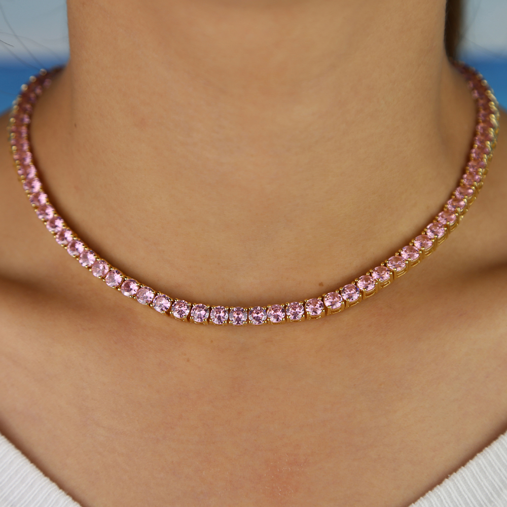 High Quality 5MM cz tennis necklace Iced Out Bling 5A Cubic Zircon 1 Row Tennis Chain for Women Men Hip hop Jewelry drop ship