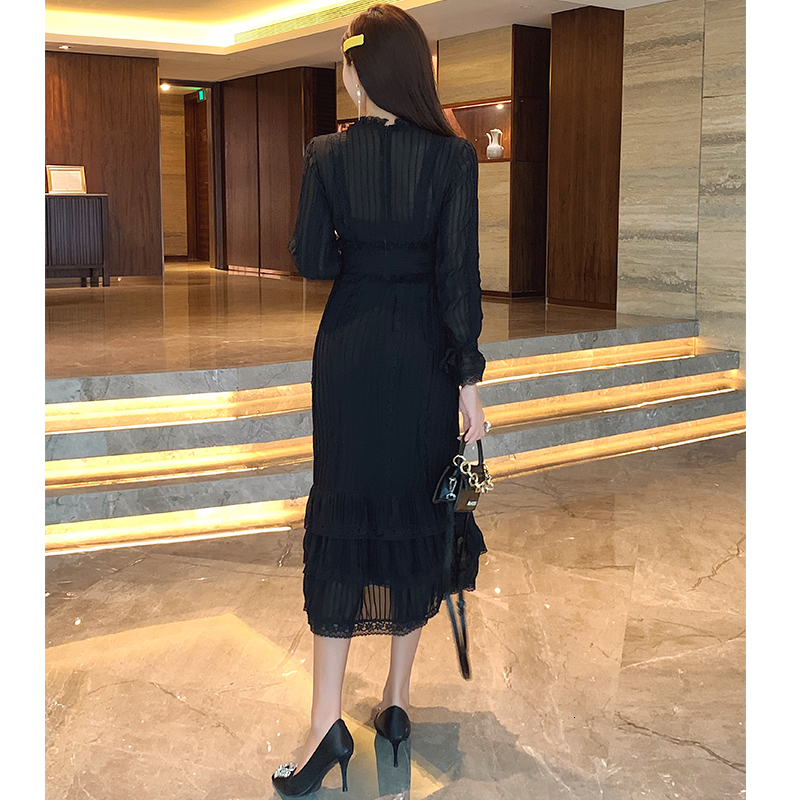 Black Ribbon Splicing Dress Plied for Woman the Neck Long Sleeve Casual Waist High Party Spring Dressed in New Female Autumn A6d4, White
Black Ribbon Splicing Dress Plied for Woman the Neck Long Sleeve Casual Waist High Party Spring Dressed in New Female Autumn A6d4, White
