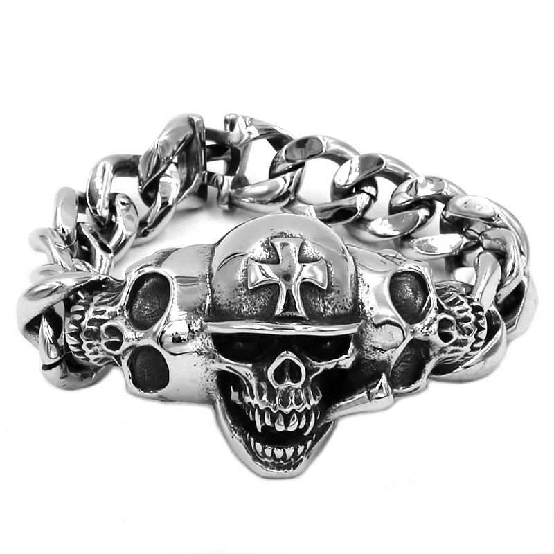 Hat Cross Skull Bracelet Stainless Steel Titanium Jewelry Large Personality Vintage Skull Motor Biker Mens Boys Bracelet SJB0348
Hat Cross Skull Bracelet Stainless Steel Titanium Jewelry Large Personality Vintage Skull Motor Biker Mens Boys Bracelet SJB0348