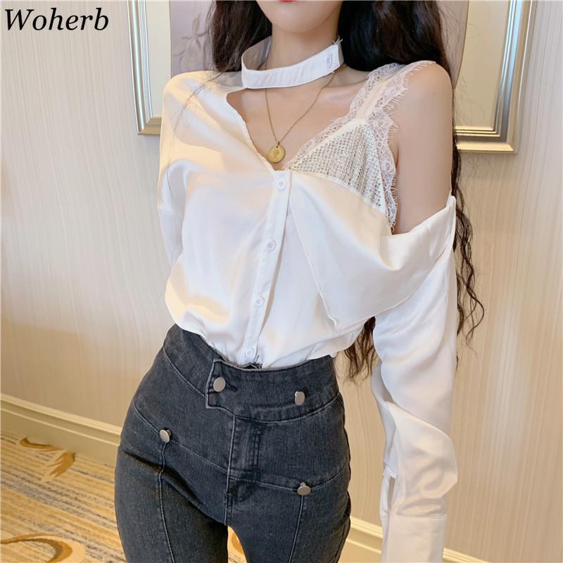 Woherb Sexy Off Shoulder Long Sleeve Blouse Women Elegant Lace Patch Korean Chic Solid Shirt Blusas Feminina 2021, Black
Woherb Sexy Off Shoulder Long Sleeve Blouse Women Elegant Lace Patch Korean Chic Solid Shirt Blusas Feminina 2021, Black