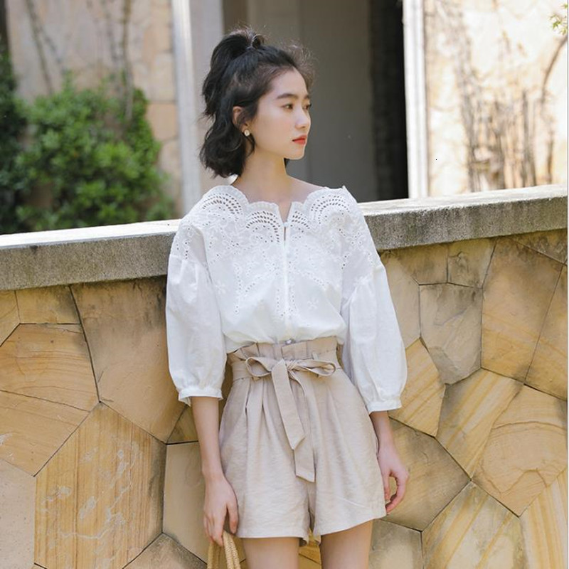 2021 Fresh Female Summer Petal Off Sleeve Short Shirt Q9b0, White