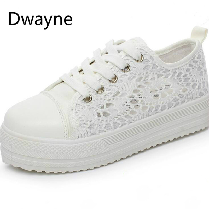 Summer Women Casual Cutouts Lace Canvas Hollow Floral Breathable Platform Flat Vulcanized Shoes Zapatos de mujer Y200801