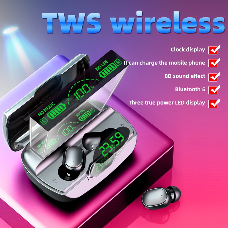 G6 TWS 5.1 Bluetooth Headphone Sports Wireless LED Display Ear Hook Running Earphone IPX7 Waterproof Earbuds headset with Charger Case Retai, Black
G6 TWS 5.1 Bluetooth Headphone Sports Wireless LED Display Ear Hook Running Earphone IPX7 Waterproof Earbuds headset with Charger Case Retai, Black
