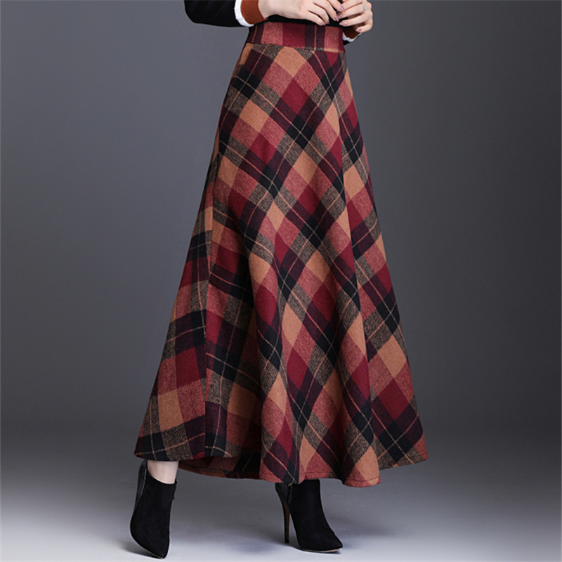 Neophil Woolen Warm Plus Size 3XL Plaid Skirts Winter Women England Style Pockets Midi Pleated A Line Tartan Skirts S9216 201110