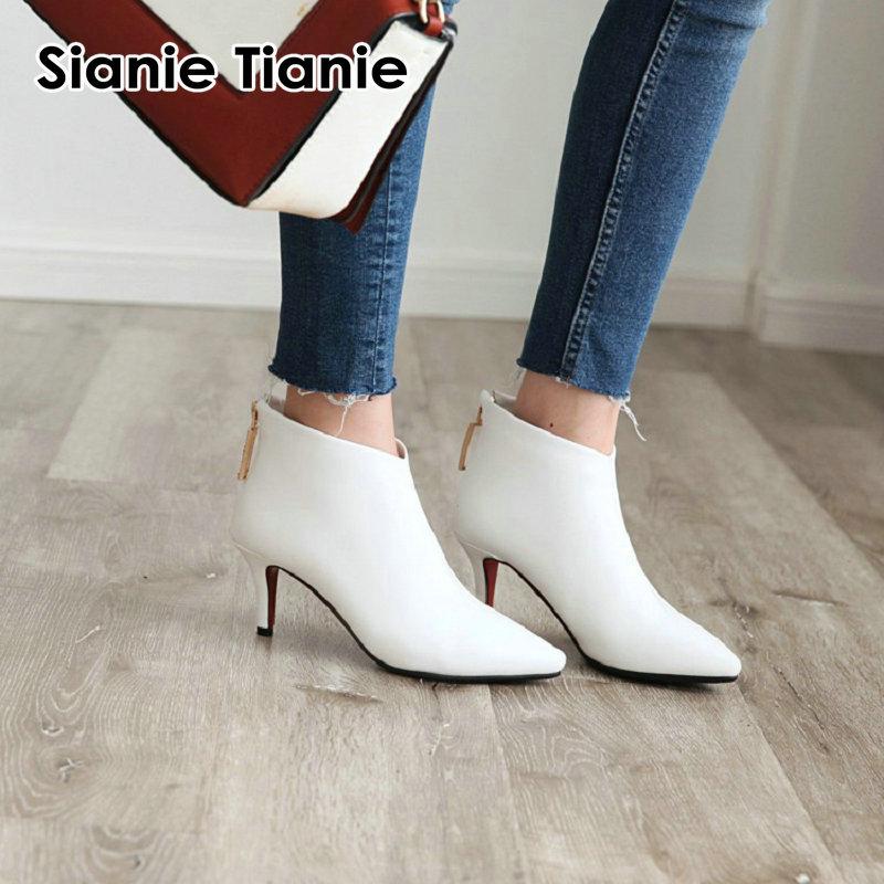 Sianie Tianie 2020 high quality woman shoes white red black stilettos ankle boots for women thin high heels winter boots size 43 
Sianie Tianie 2020 high quality woman shoes white red black stilettos ankle boots for women thin high heels winter boots size 43