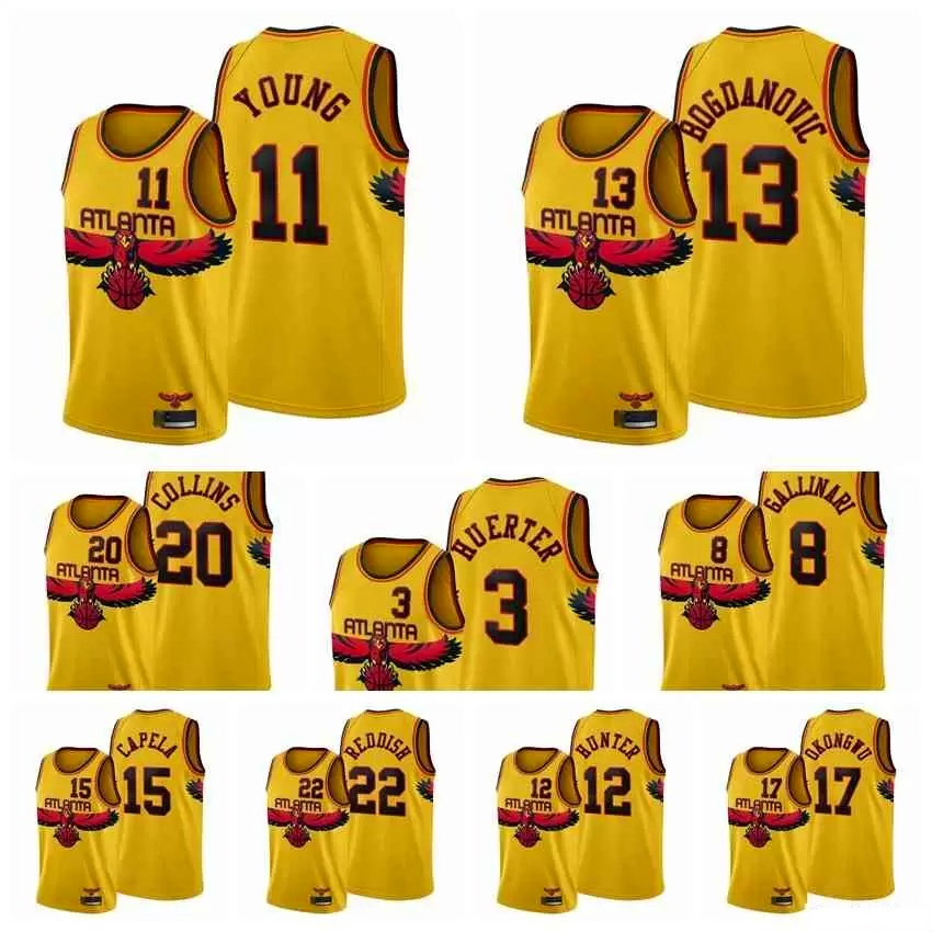 Screen Print Men Basketball Trae Young 11 Bogdan Bogdanovic 13 Kevin Huerter 3 John Collins 20 Gold 2021-22 Edition City Jersey, Color12
Screen Print Men Basketball Trae Young 11 Bogdan Bogdanovic 13 Kevin Huerter 3 John Collins 20 Gold 2021-22 Edition City Jersey, Color12