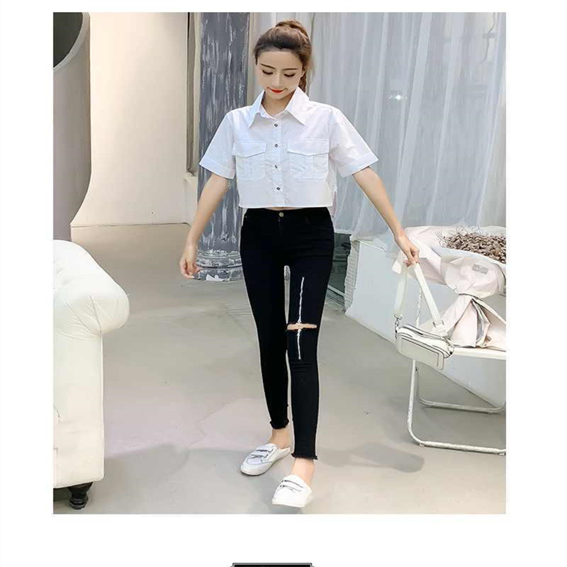 Women's T-Shirt White With Black Letter Embroidery Short Sleeve Loose Top Blouse Female