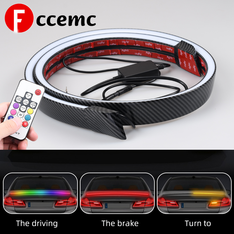 Car Tail Light Universal Carbon Fiber Colorful Driving Led Lights Strips With Turn Signal Brake Remote Flowing Lamp Tail Wing