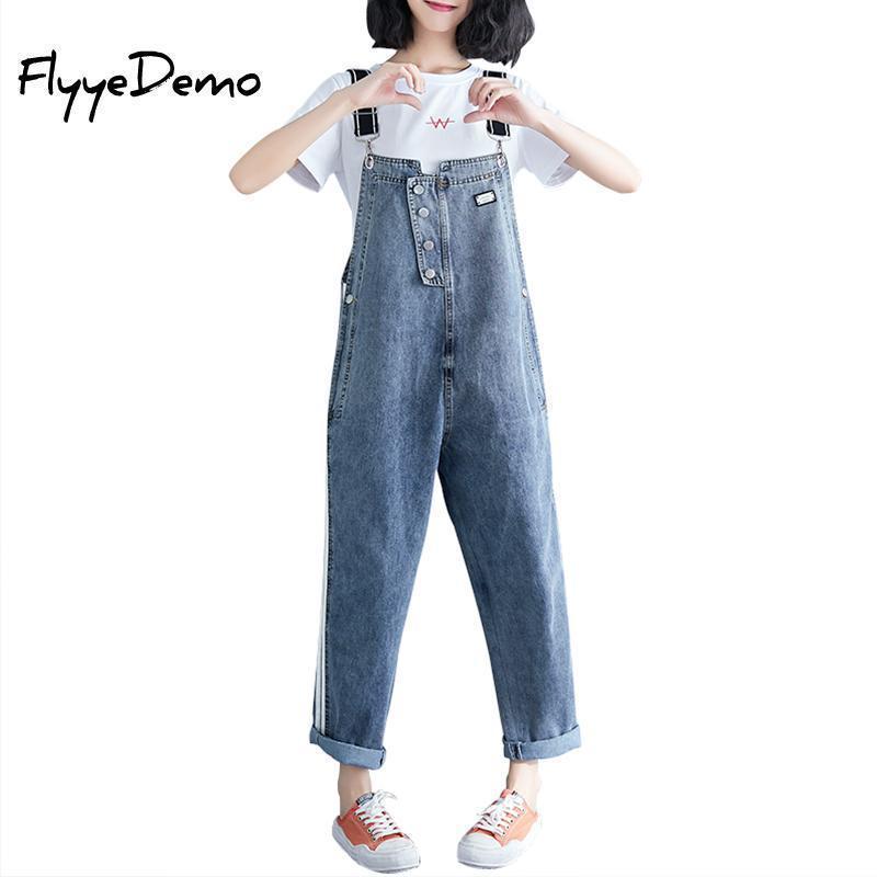 Women Clothing Denim Fabric Patch Rompers Autumn Overalls Women Jumpsuits Big Size Bib Pants Women Overalls Female Rompers T200509