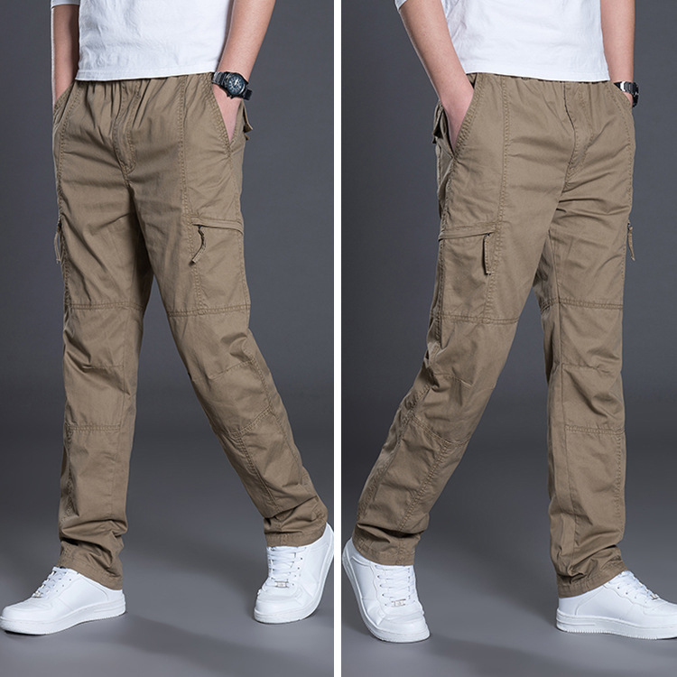 Zipper Cargo Pants Men Pocket OutDoor Full Length Pants Male Summer Straight Trousers Homme Loose Cotton Casual Pants Grey 201118