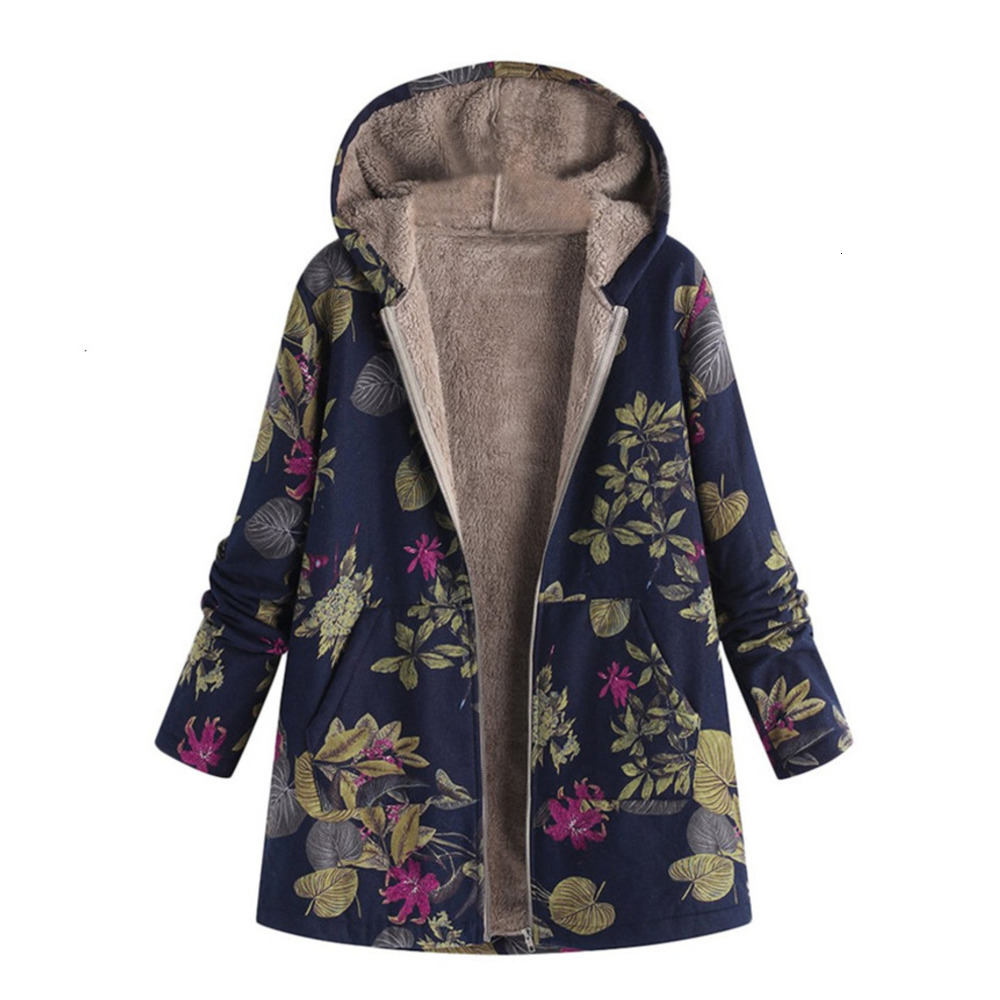 Women's Autumn Jacket Women Female Windbreaker Leather Jacket Coat Floral Print Hooded Pockets Vintage Coats Herbst Jacke Damen 201021