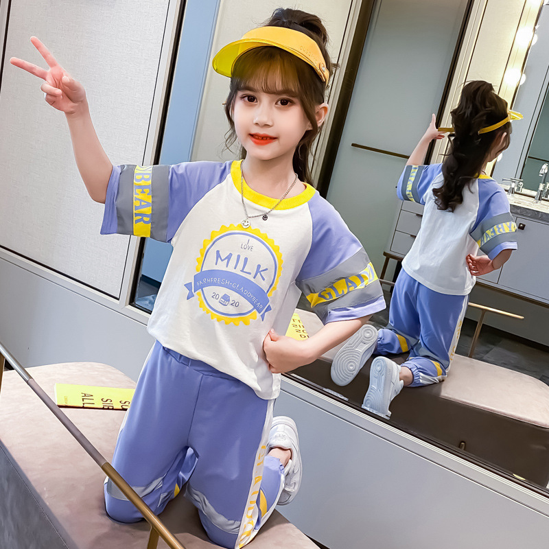 Milk Letter Printing Girls Clothing Sets For Girls Suits 2020 Summer Children Sports Suits Fashion Kids Trendy Boy SuitsX1019