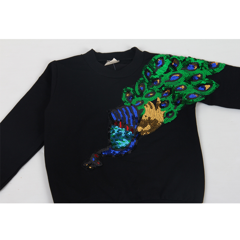 Humor Bear Girls Clothing Sets Winter Wool Sportswear Long Sleeve peacock Embroidered Sequinsets Kids Clothing Sets Y1107