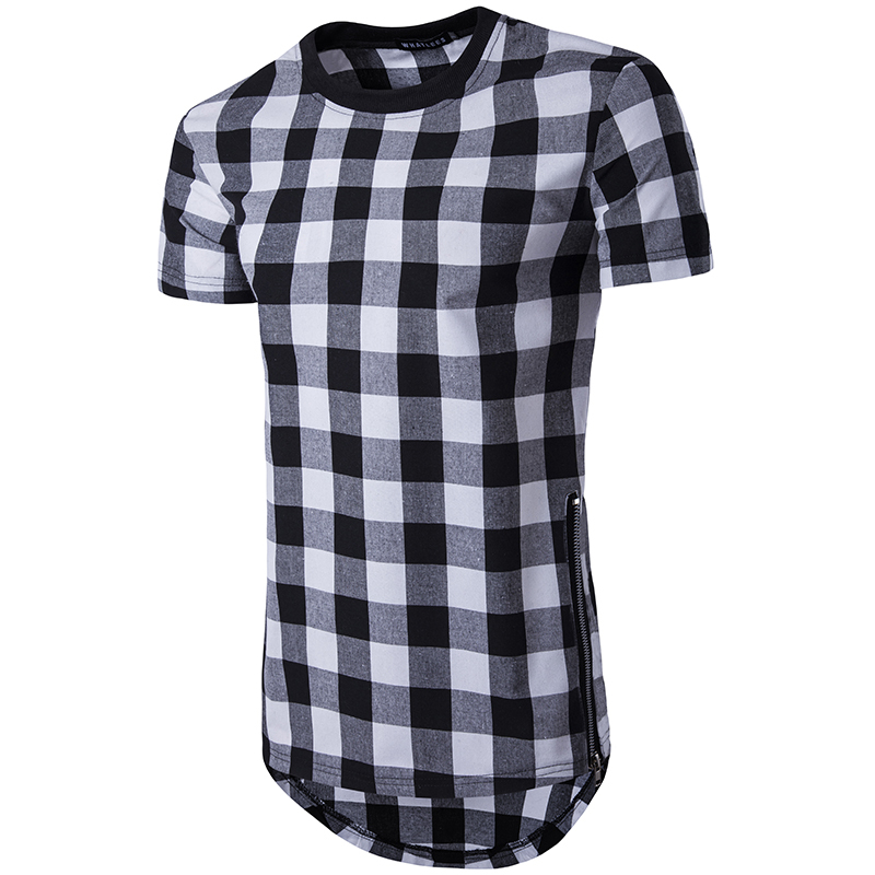 Longline T Shirt Men Small Plaid Slim Fit Tee Shirt Homme Summer Short Sleeve Men Top Tee Casual Hip Hop Streetwear T-shirt Y200930