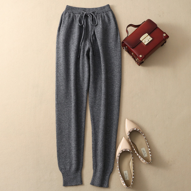 Women Pants Fashion Elastic Waist Long Trousers Cashmere Blended Female Winter Warm Knitted Leggings 4Colors Girls Pant 201228