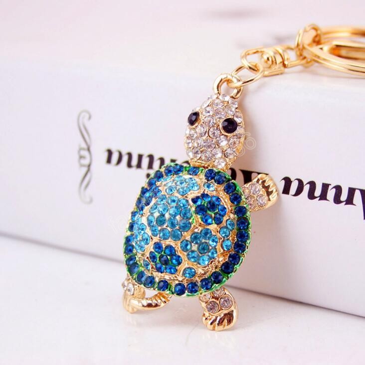 8 Colors Diamond-encrusted tortoise Keychain Handbag Accessories Metal Pendant Key Chain Cute Animal Shaped Keychains
