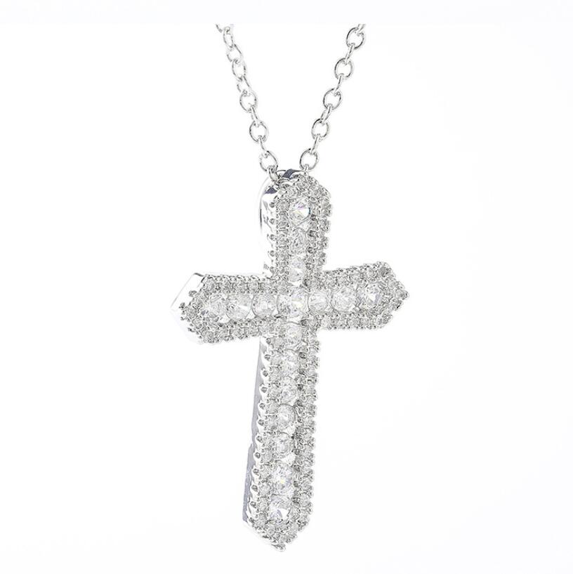 Unique Hip Hop Sterg Sier Cross Pendant Topaz Necklace for Men Women