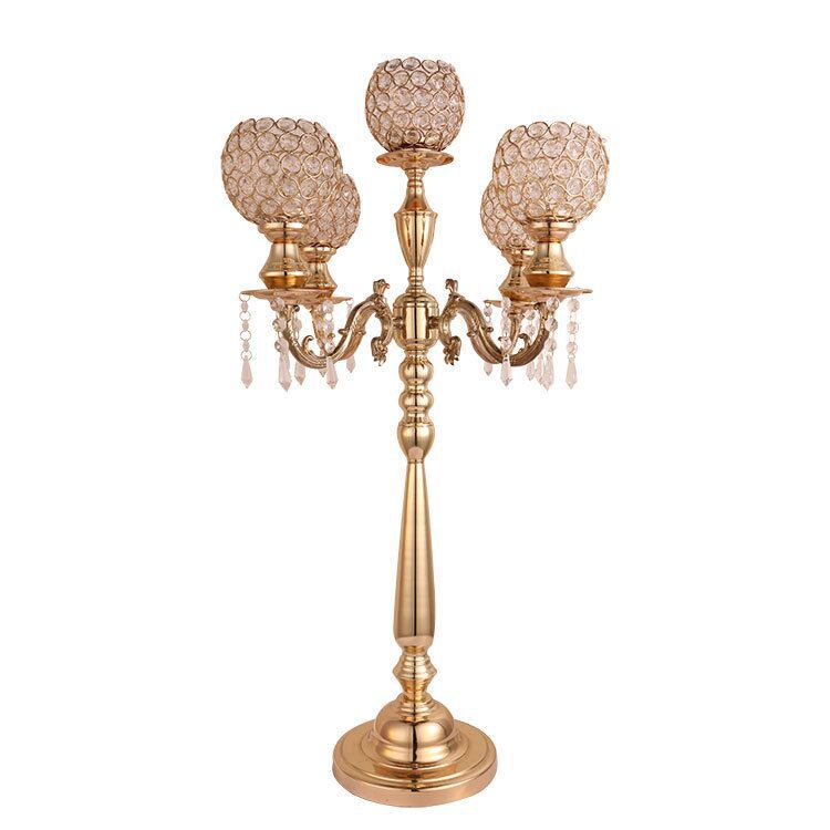 5 Arms Acrylic Candelabras Metal Candle Holders With Crystal Pendants Wedding Table Event Centerpiece