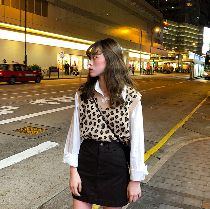 New leopard vest knitted female Vintage Oversize Spring Autumn Women Vest Wool Sweater Vests Poullovers Sleeveless Female Vest 201211