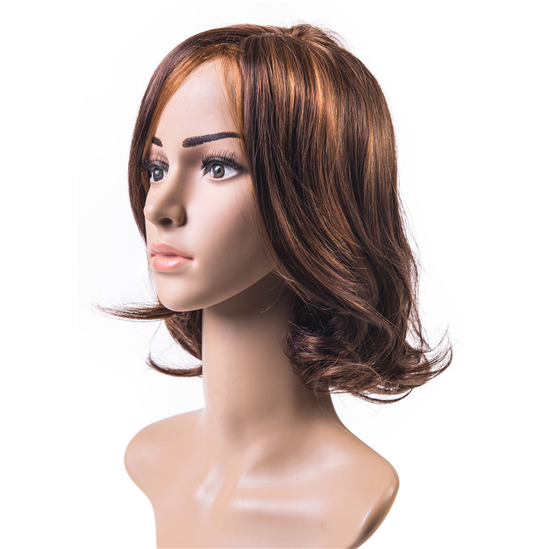 Women Bob Synthetic Wigs Short Straight Wavy Curly Hair Wigs With Oblique Bangs