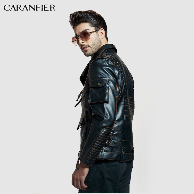 CARANFIER Men Clothing Vintage Mens Jackets Coats Motorcycle Biker Faux Leather Jacket Men Classic High-quality Handmade Jackets 201128