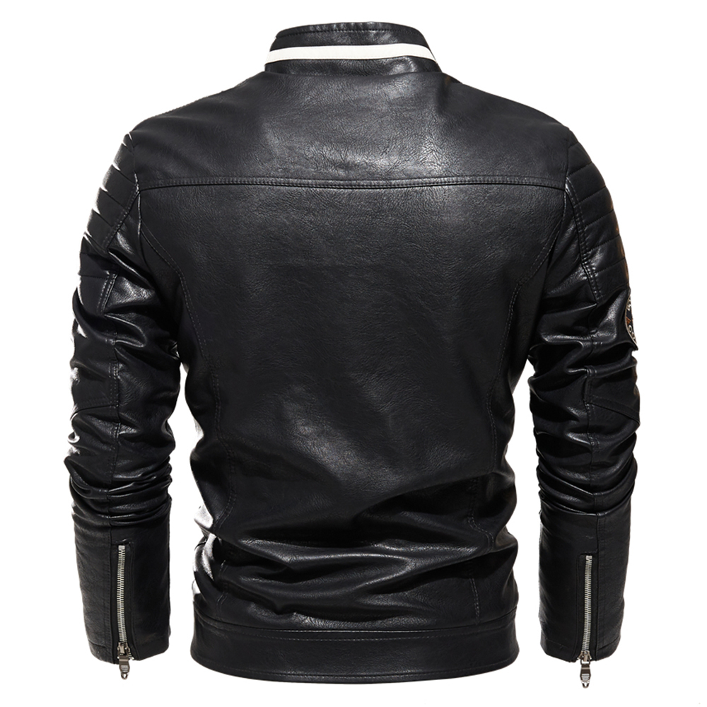 Men Jacket Zipper Leather Jacket Black Motorcycle Jacket Men Stripe Slim Fit Street Wear Coat Autumn Winter Fashion Tops 201104
