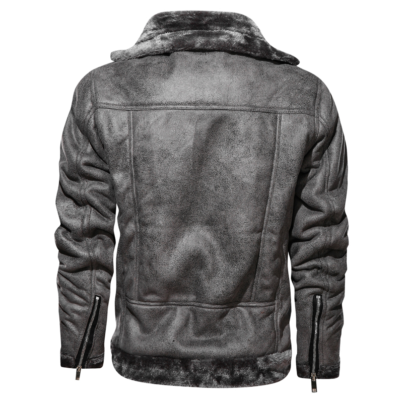 Men's Leather Jacket Lambswool Winter Male Plus Velvet Motorcycle Jackets Tops Lapel Men Warm Thick PU Faux Fur Coats 201127