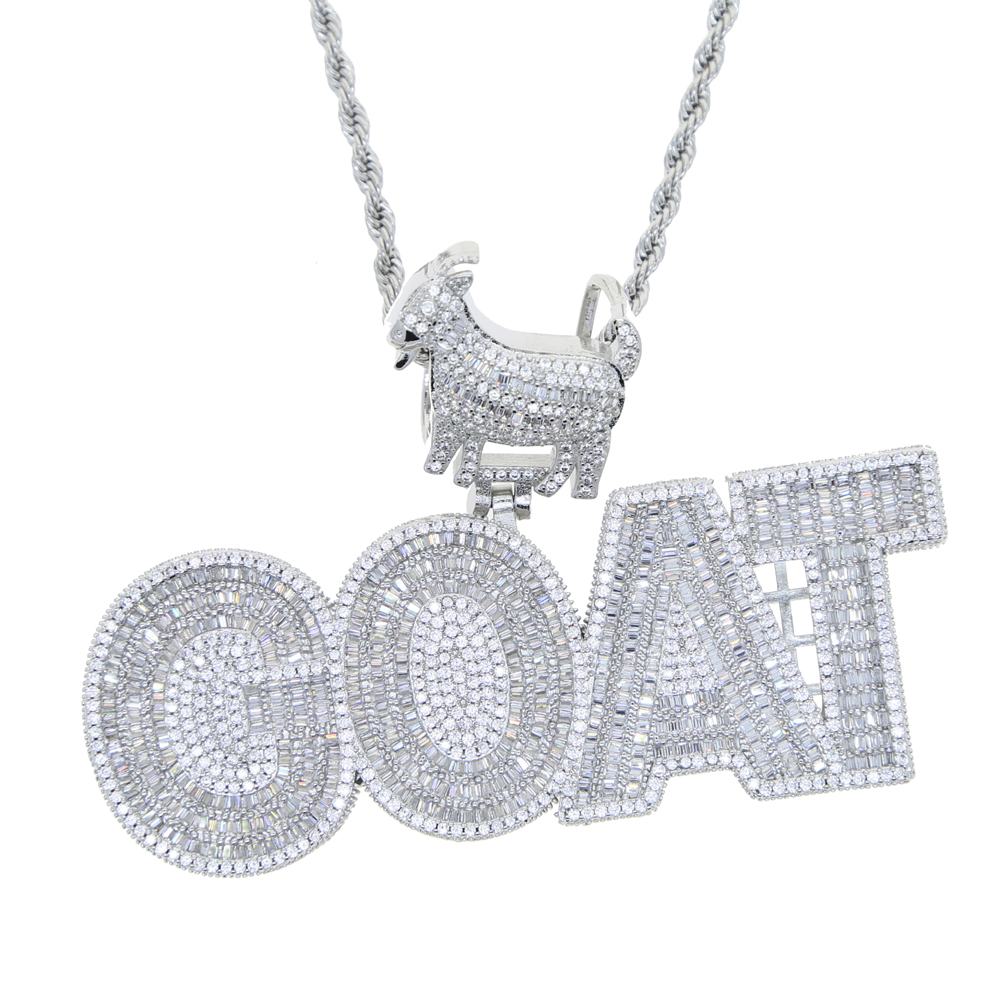 Men's Iced Out Bg Hip Hop Goat Pendant Necklace Full Paved Baguette CZ Tennis Chain Brass Copper 2024 dh5727163