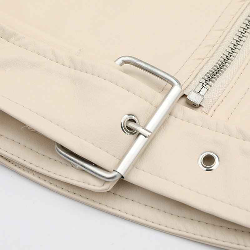 New Spring Autumn Lapel Long Sleeve Apricot Pu Leather Loose Big Size Short Jacket Women Coat Fashion JX445 T200831