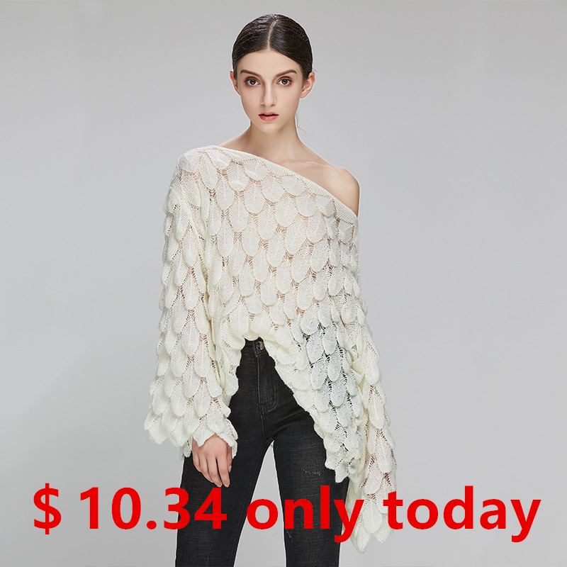 adohon Elegant Sweater Women Casual Fashion Loose Women Sweaters and Pullovers Cute 3D White Jumper Sueter Mujer Slash neck 201221
