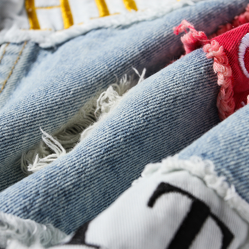 Letter Embroidery Patch Mens Denim Jacket Blue Washed Ripped Streetwear Jeans Jacket Autumn New Cotton Outwear Men R2354 T200502