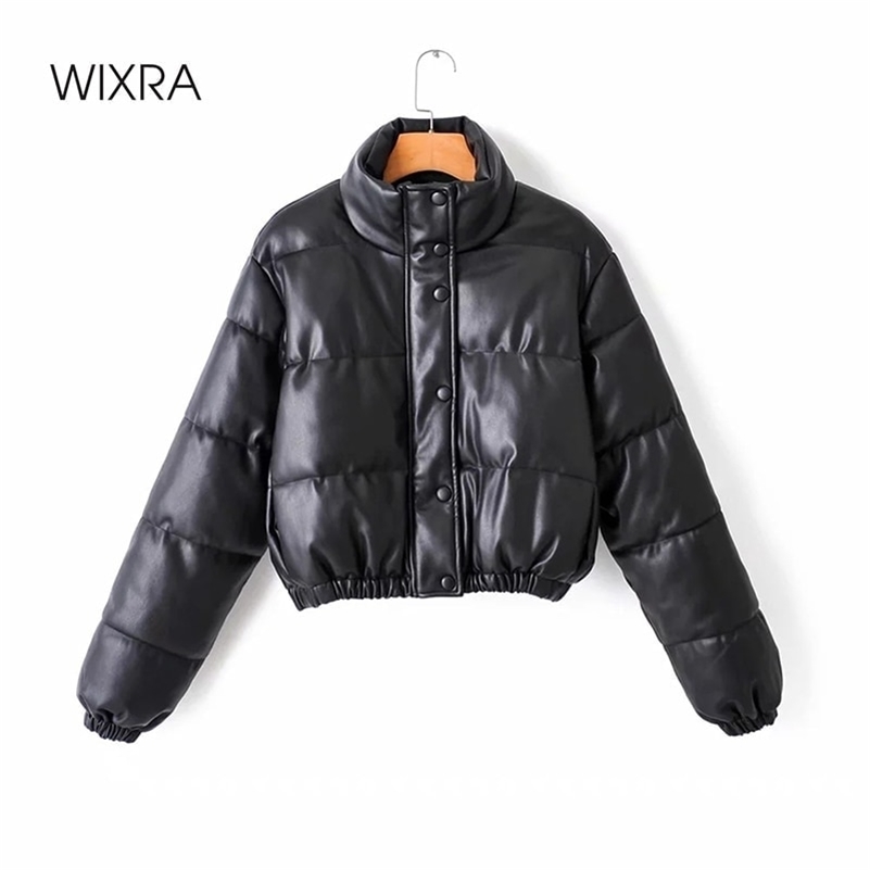 Wixra Womens Faux Leather Jackets Winter Thick Warm Coats Autumn Zippers Black Cool Thick Cotton Jackets For Female 201226