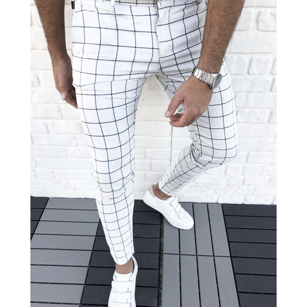 Men's Fashion Plaid Pants Slim Fit Straight Leg Trousers Casual Joggers Hip Hop Sweatpants Streetwear Male Pencil Winter Clothes 201125