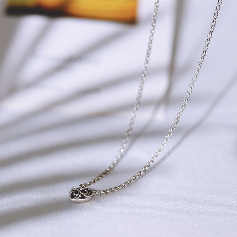 Vintage style 925 sterling silver designer jewelry American European handmade antique silver heart pendant necklace with link chain