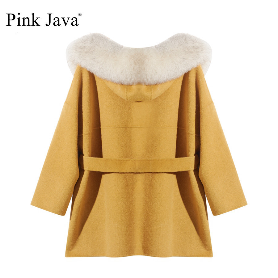 pink java 190551 new arrival real fur collar wool coat hmere coat big size women coat fashion wholesale T200315