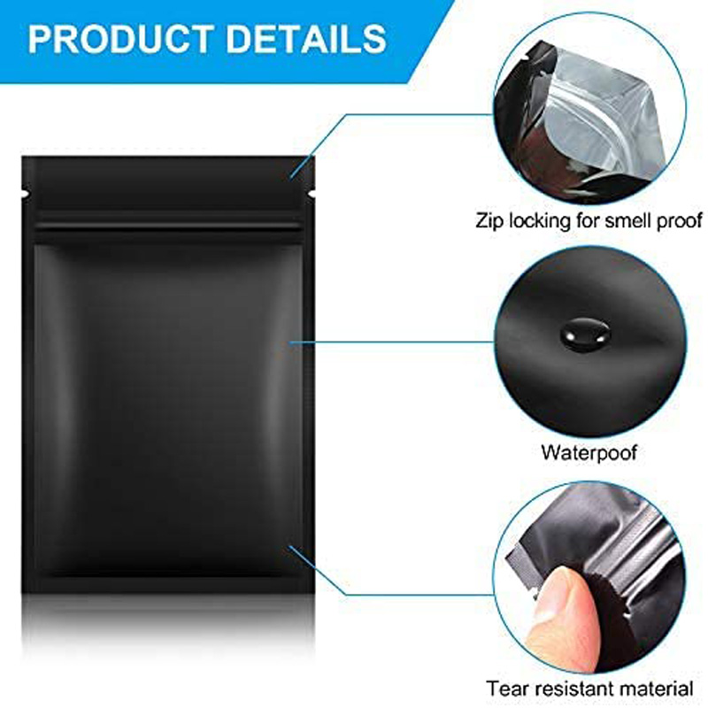 Black Smell Proof Bags Foil Pouch Bag Zip Food Storage Pouch Resealable Mylar Bags for Home Party Travel School Shop LX4643