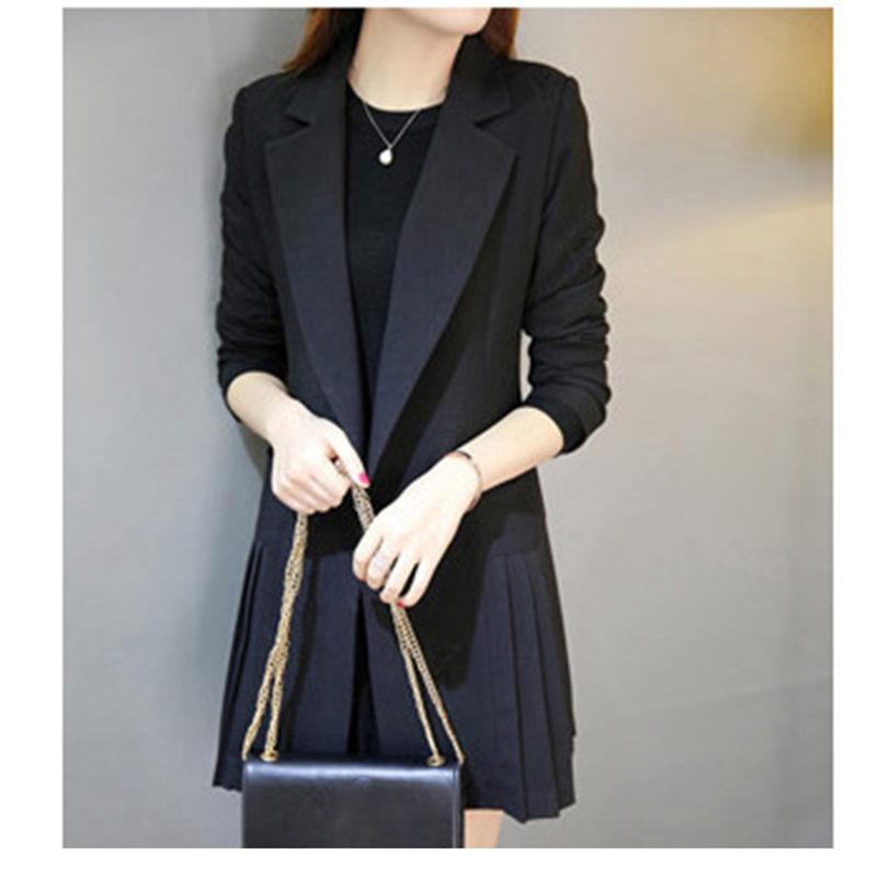 Women's Suits & Blazers Business Dress For Women Office Long Blazer Jacket Black Double Breasted Pleated Robe Suit Plus Size F345