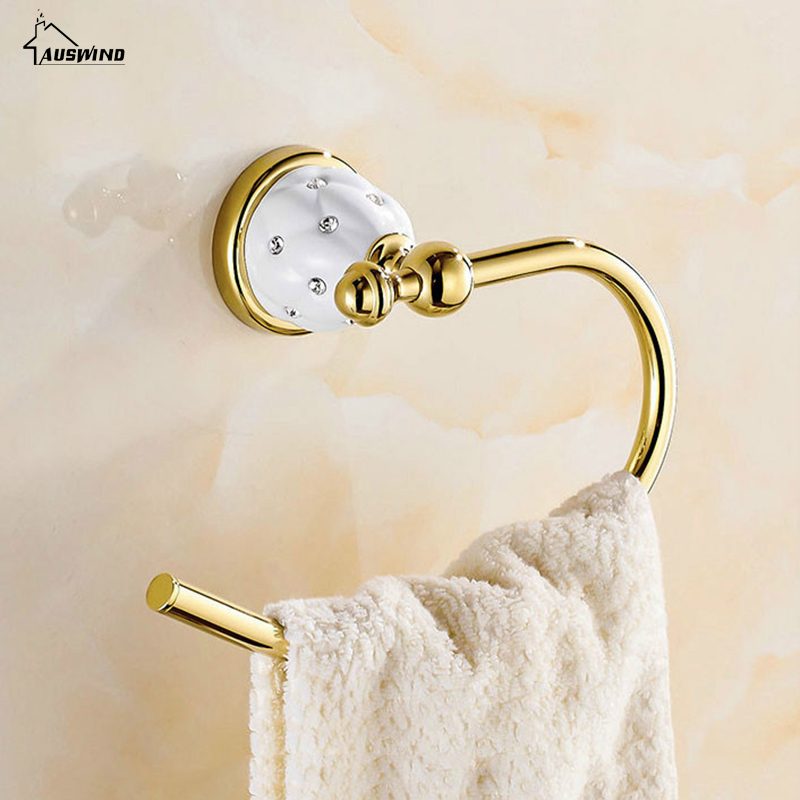 Crystal Brass gold bathroom accessories set towel rack hair dryer rack double toothbrush cup ceramic bathroom hardware suite LJ201204