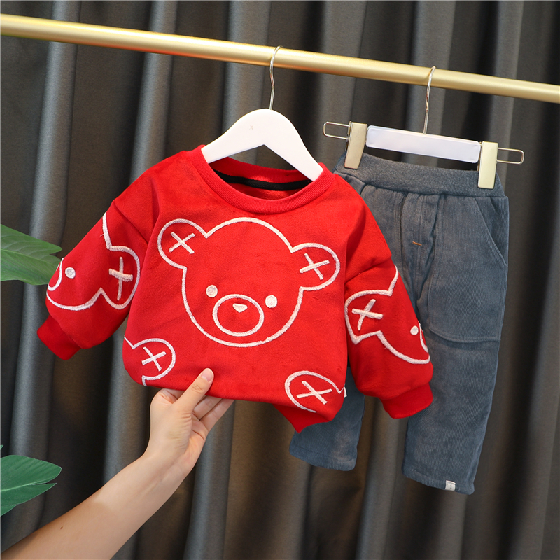 HYLKIDHUOSE Baby Girls Boys Clothing Sets Toddler Infant Winter Plush Clothes Cartoon Tops Pants Children Kids Casual CoatumeX1019