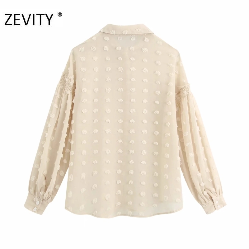 ZEVITY women fashion dot stitching appliques casual smock blouse office ladies lantern sleeve chiffon shirts blusas tops LS7194 201201