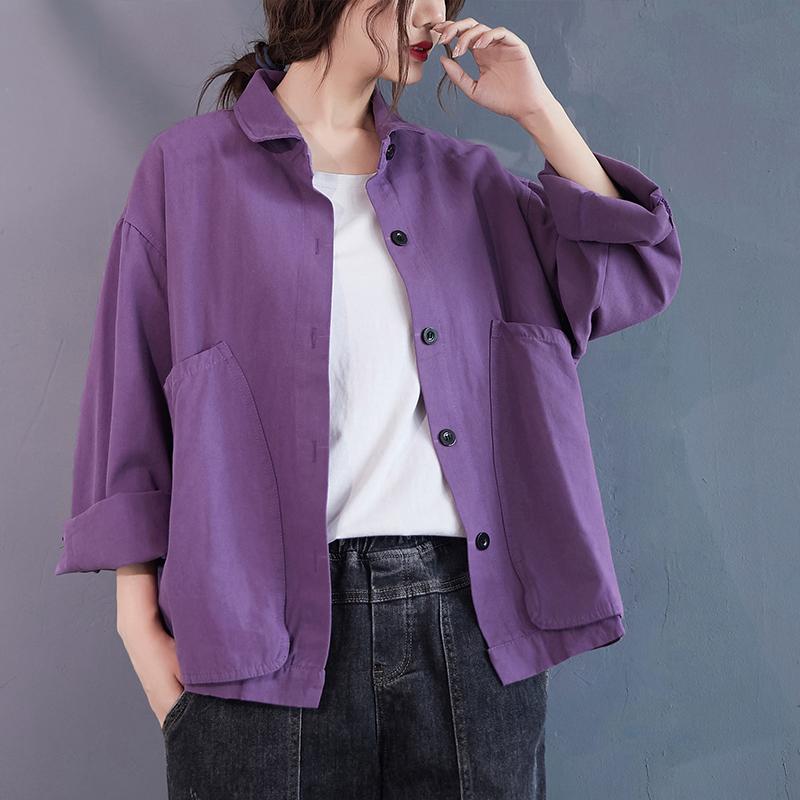 2020 New Spring/autumn Women Loose Casual Big Pockets Turn-down Collar Shirt Single-breasted Cotton Long Sleeve Blouse A808, Purple
2020 New Spring/autumn Women Loose Casual Big Pockets Turn-down Collar Shirt Single-breasted Cotton Long Sleeve Blouse A808, Purple